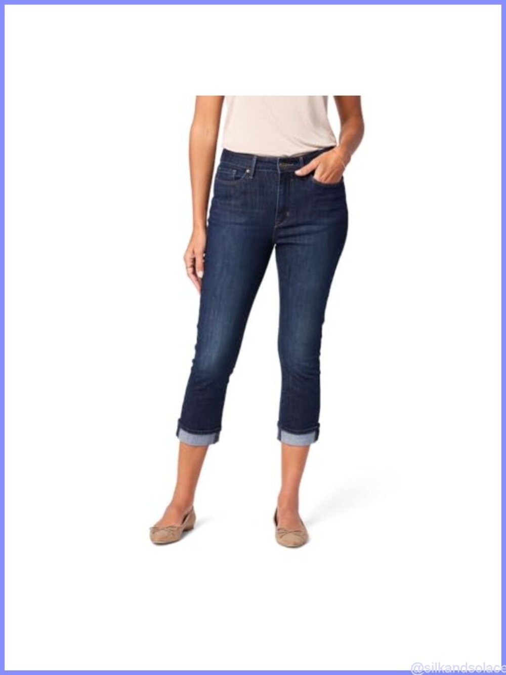 Mid Rise Slim Fit Capris Jeans Stretch Cotton 22.5 Inseam